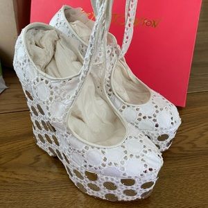 Betsey Johnson White Eyelet Platform Wedge